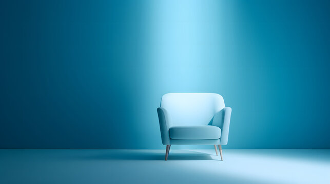 blue armchair sofa covered in light with a blue background  in the room