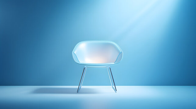 glass blue armchair sofa covered in light with a blue background  in the room