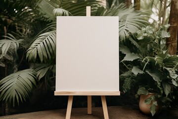 wedding sign on an easel, in the style of modern naturalism, light white and light brown, soft muted tones, serene simplicity - obrazy, fototapety, plakaty