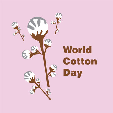 World Cotton Day vector, illustration. Simple Cotton plant design on isolated plain background.