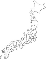 Map of Japan with detailed country map, line map.