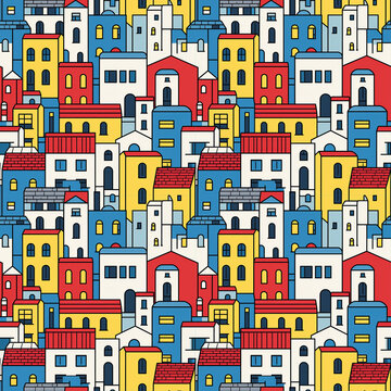 Popart houses seamless pattern © safri