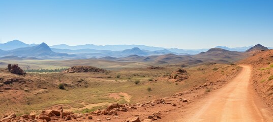 Fototapeta na wymiar Remote desert road. Generative AI technology. 