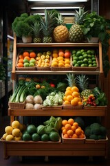 Fototapeta na wymiar Convenience store's display of fresh produce and fruits, Generative AI 
