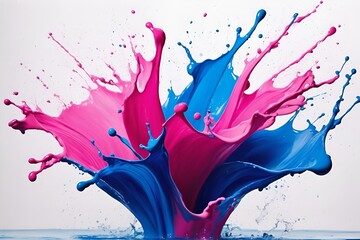 Blue and Pink Paint Splash in Water on White Background Creative Visual