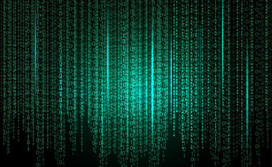 Digital matrix with a green background. Binary code for computers. Drawings in vector format. Hackers' idea.