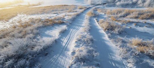 Winter road at countryside. Generative AI technology.