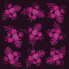 monocrome frowers and leaves seamless background template illustration 