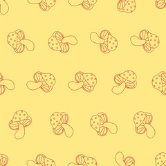 Mushroom line art seamless pattern. Suitable for backgrounds, wallpapers, fabrics, textiles, wrapping papers, printed materials, and many more.