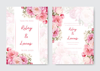 Wedding invitation template with elegant vintage leaves watercolor