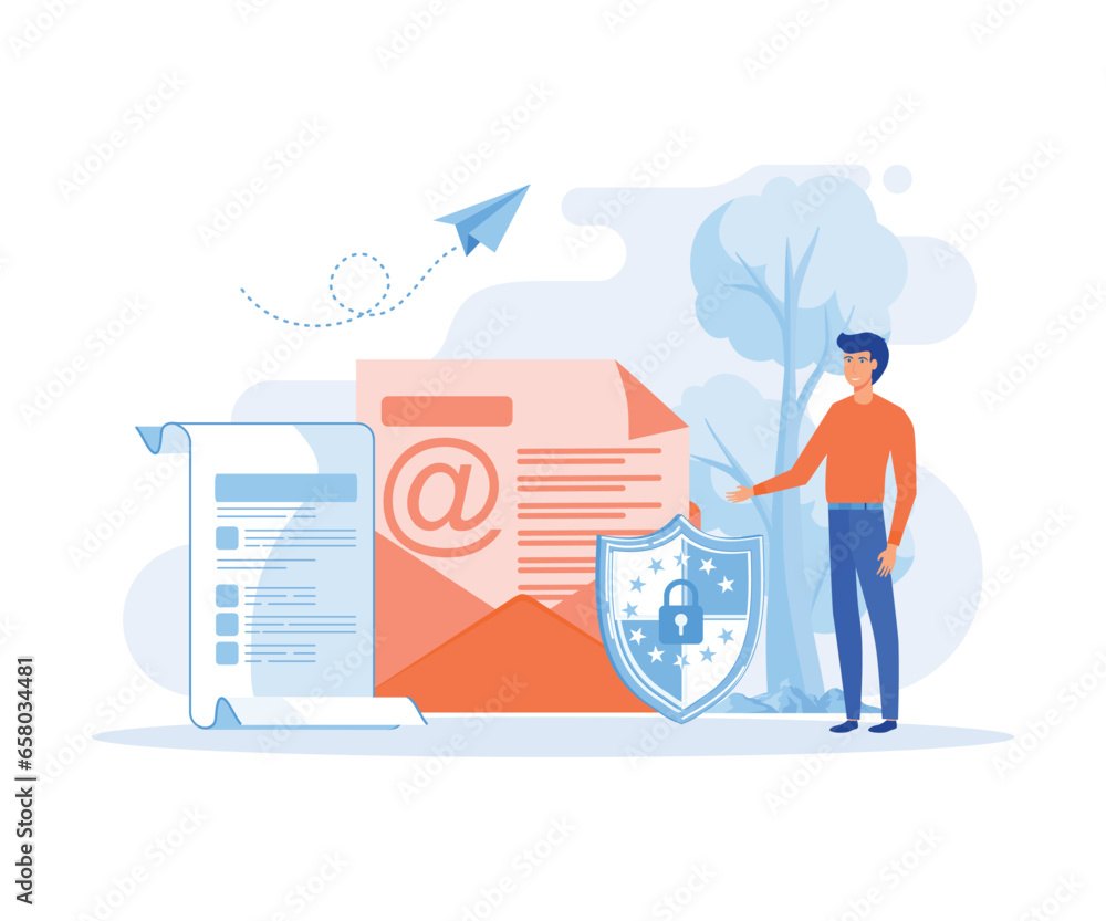Poster concept of encryption of emails. internet data protection, business assets security system. letter w