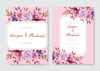 Vector elegant wedding invitation template with beautiful floral