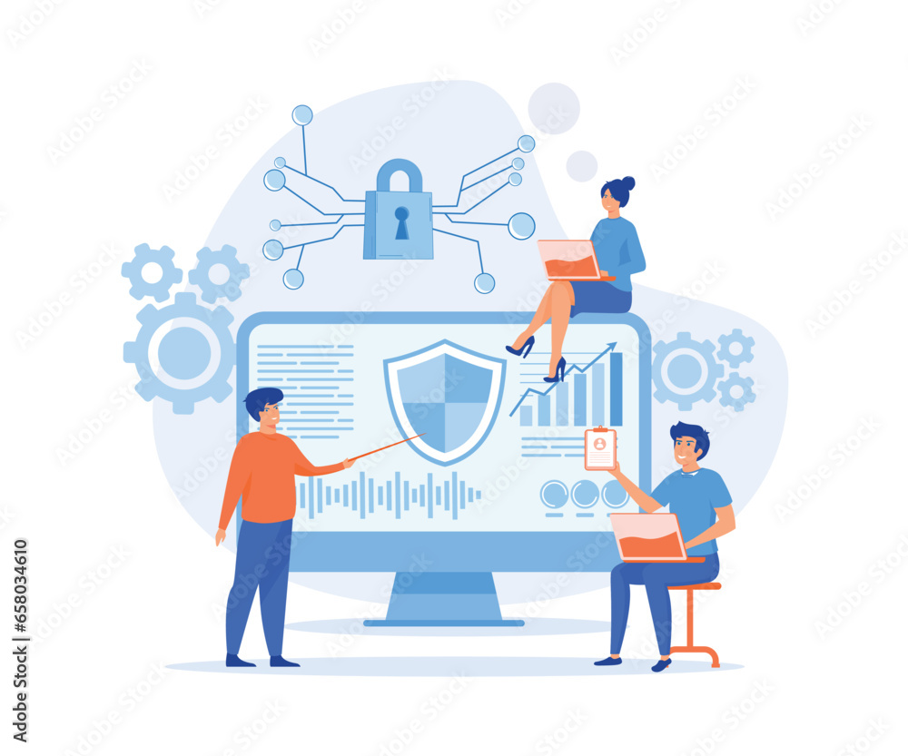 Poster data protection concept. data security and privacy and internet security, flat vector modern illustr