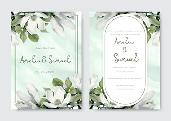 Hand drawn watercolor floral wedding invitation template