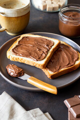 Sandwich with chocolate paste . Breakfast. Vegetarian food.