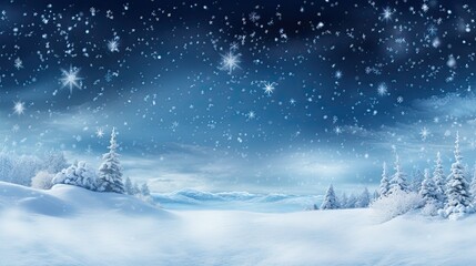 Winter landscape with snow and falling snowflakes. Illustration banner ai generative.