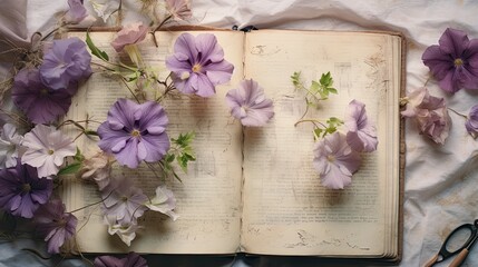 Ancestral Petunias Arranged in the Top Right: Exuding an age-old feel against an old diary page