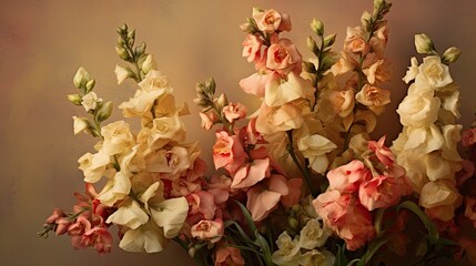 Elderly Snapdragons Positioned Horizontally at the Top: Allowing for a touch of history on a...