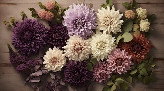 Edwardian Chrysanthemums Clustered in the Top Left: Radiating an ancient aura against a weathered paper canvas © Filip