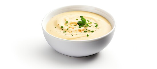 Vegetable cream soup top view white background - obrazy, fototapety, plakaty