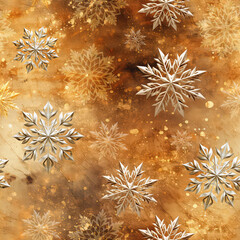 Seamless golden snowflakes on grunge background, Christmas Winter Decoration Design