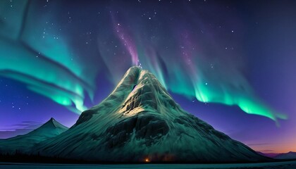 tallest mountain in the world at night with the northern lights generative AI - obrazy, fototapety, plakaty