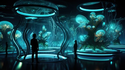 Obraz premium Within a Futuristic Classroom Located Deep Underground