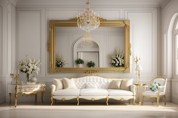 Create a mockup of a painting with a white background in an elegant and conservative, room - obrazy, fototapety, plakaty