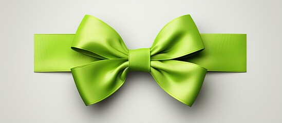 Lime Green ribbon for raising support and helping patients with Lymphoma Cancer and mental health awareness isolated bow