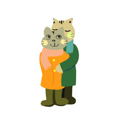 Illustration of a couple of snuggling cats (autumn and winter)