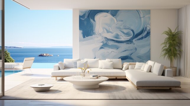 Villa beachfront home concept image and home design inspiration, in the style of calm seas and skies.