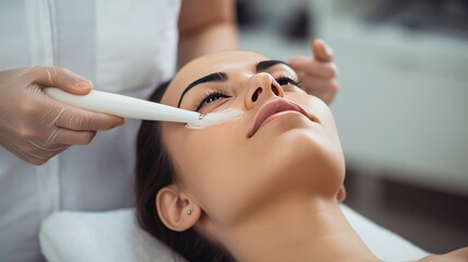 Obraz na płótnie Canvas The cosmetologist makes the procedure Microdermabrasion of the facial skin of a beautiful, young woman in a beauty salon.Cosmetology and professional skin care