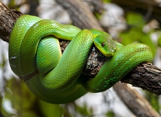 Obraz premium green snake in the tree