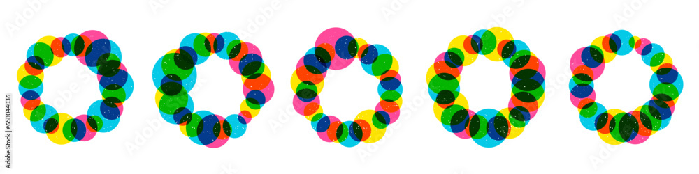 Poster circle frame collection with round shapes in trendy riso graph print texture style. colorful art