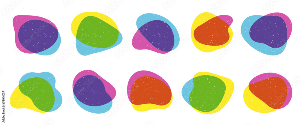 Poster set of organic blobs fluid shape in trendy riso graph print texture style.