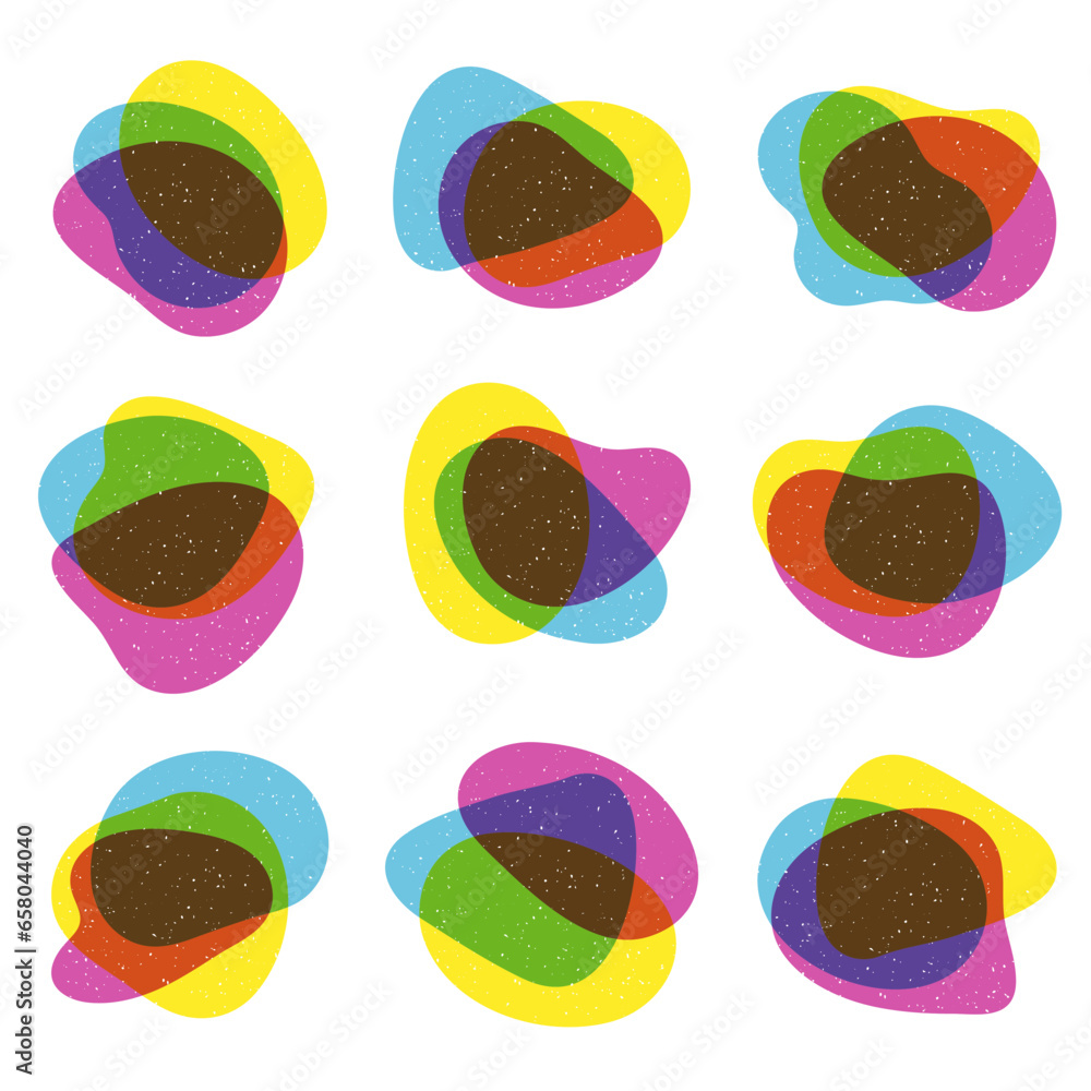 Poster set of organic blobs fluid shape in trendy riso graph print texture style.