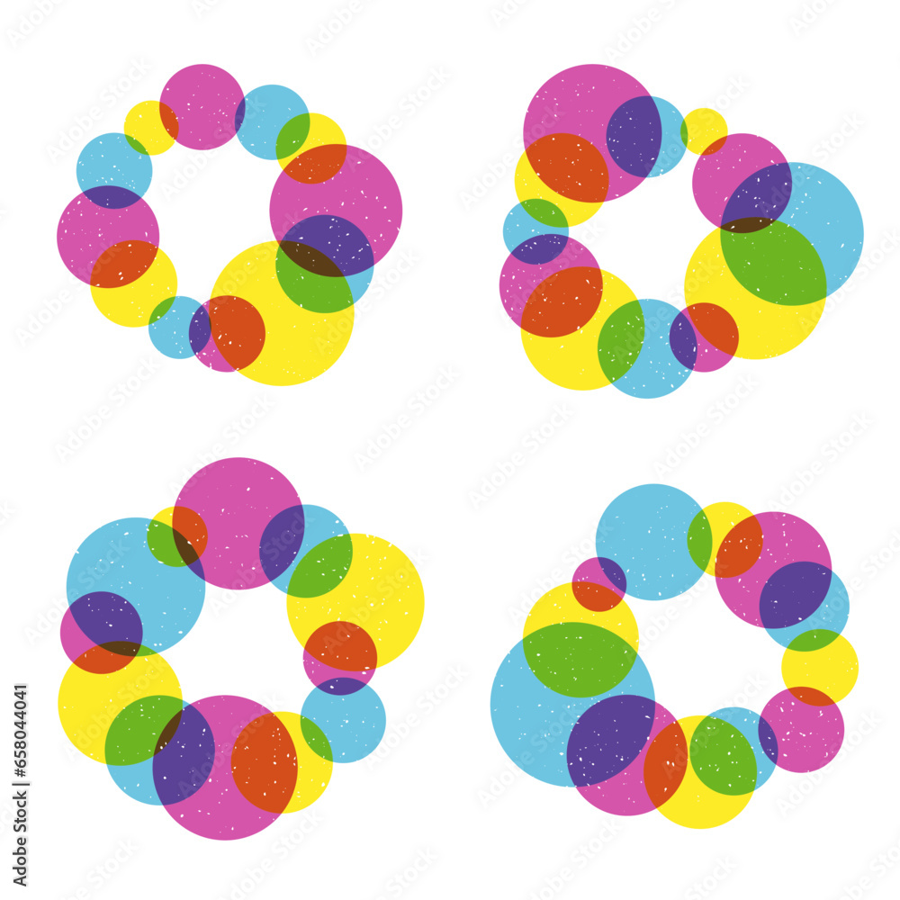 Poster circle frame collection with round shapes in trendy riso graph print texture style. colorful art