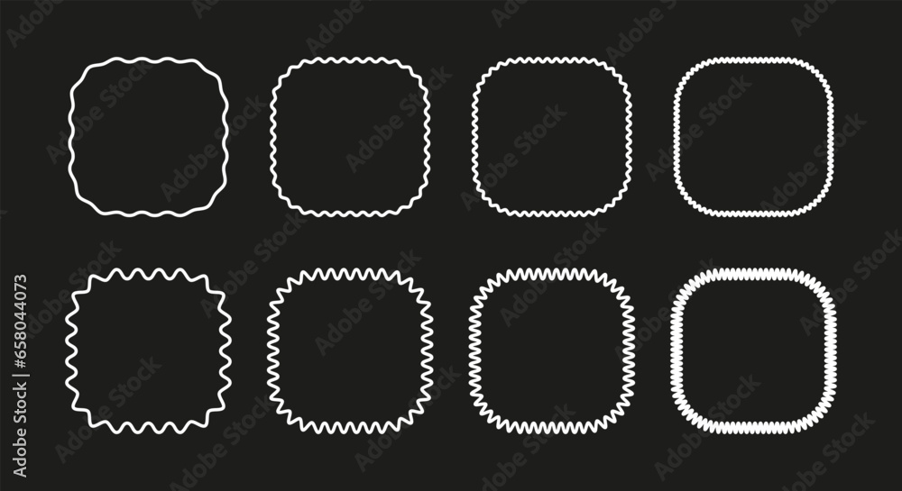 Aufkleber wavy edge rounded square line frame. linear zigzag badges collection