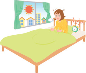 朝からぐったりする　若い女性　ベッド