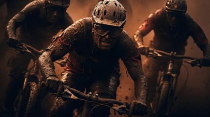 Fototapeta na wymiar Cyclist riding a mountain bike in the mud
