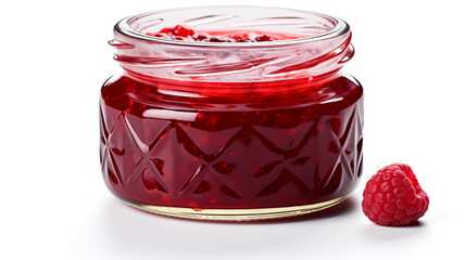 Delicious jam in glass jar isolated on white. AI Generative. - obrazy, fototapety, plakaty