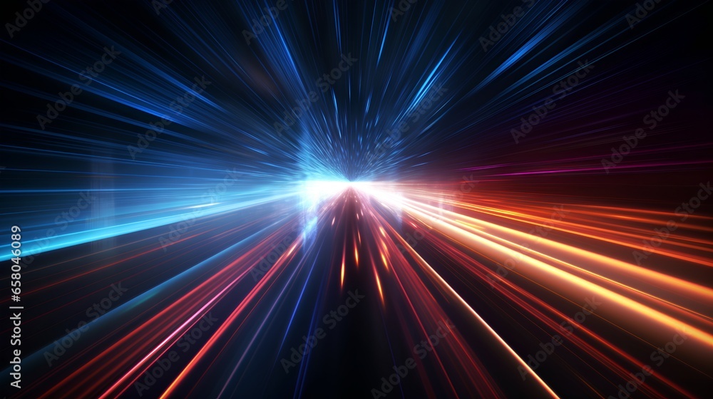 Poster data speed lines on a dark background, representing the concept of optical cables and high internet 