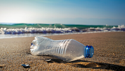 Garbage bottle in a beach