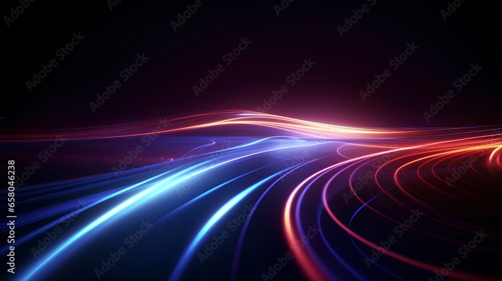 Poster data speed lines on a dark background, representing the concept of optical cables and high internet 