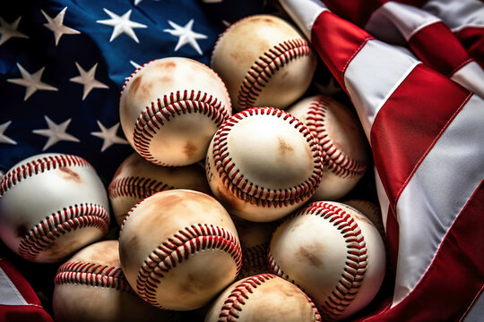 Photo of a patriotic display of baseballs on an American flag