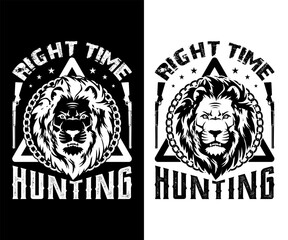 Hunting T Shirt Design, Lion T Shirt Design, Right Time Hunting T Shirt.