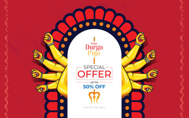 Happy Durga Puja Offer Banner Background Template Design Vector Illustration - obrazy, fototapety, plakaty