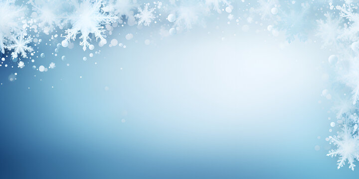 Abstract blue background frame design with snow flakes and copy space inside