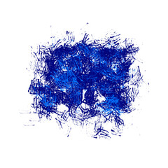Hand Drawn Brush Stamps. Freehand Blue Splat made of Brush Stripes. Bright Royal Blue Stroke Stain of Irregular Shape. No Background. Abstract Elements. Simple Grunge Chaotic Splatter.