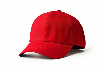 Red baseball cap hat on white background - obrazy, fototapety, plakaty